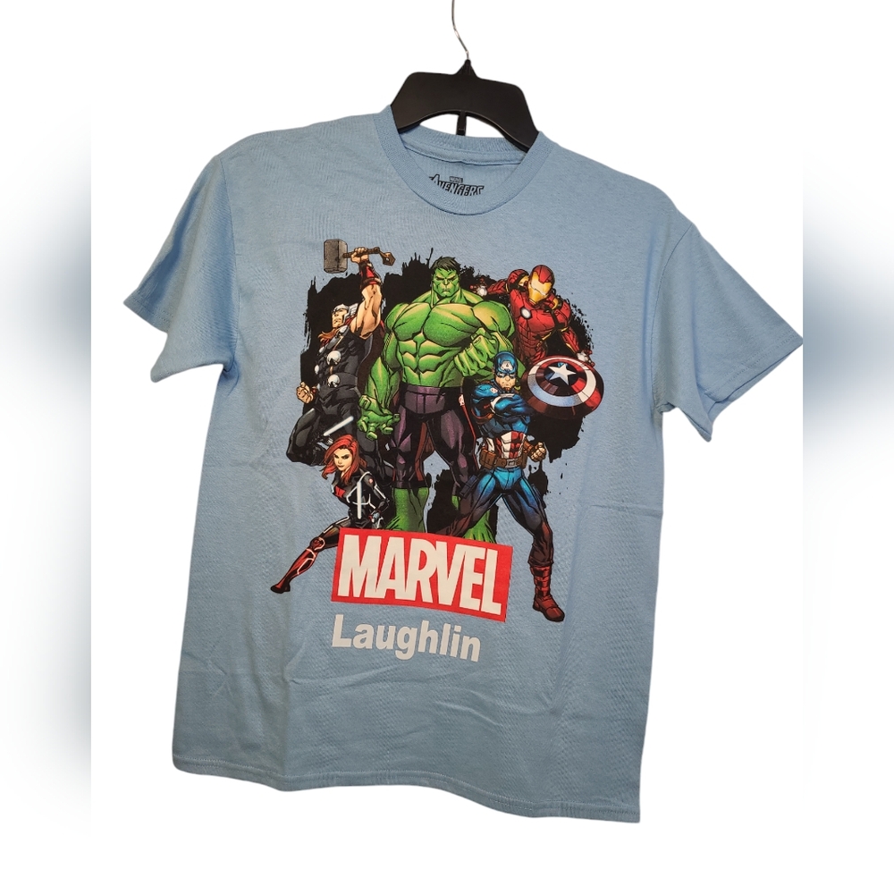 Marvel Boys Shirt, Classic Superheroes Comics Avengers T-Shirt Light Blue L New